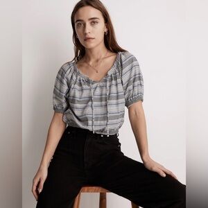 Madewell Jacquard Keyhole Crop Top In Stripe